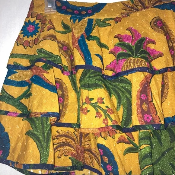 FARM Rio Yellow Tropical Tapestry layered Mini Skirt Size S - Picture 6 of 12